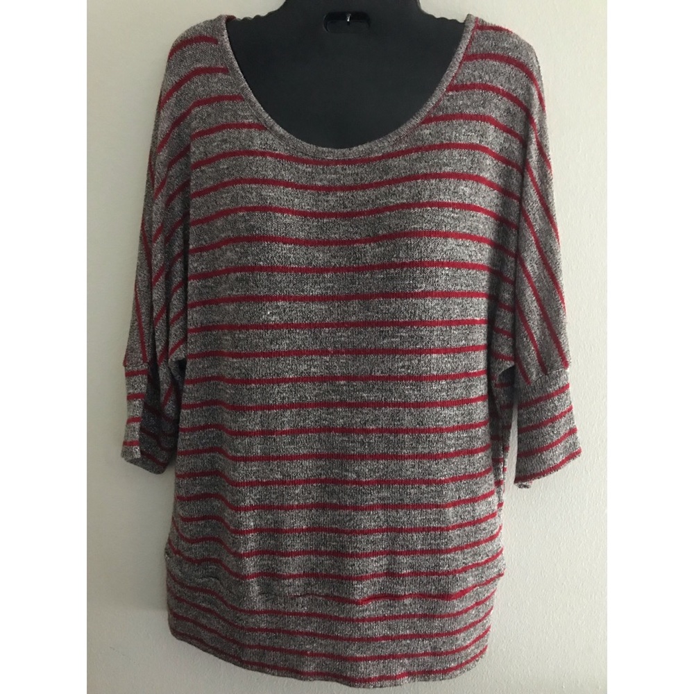 By & By Red and Gray Metallic Large Striped Top